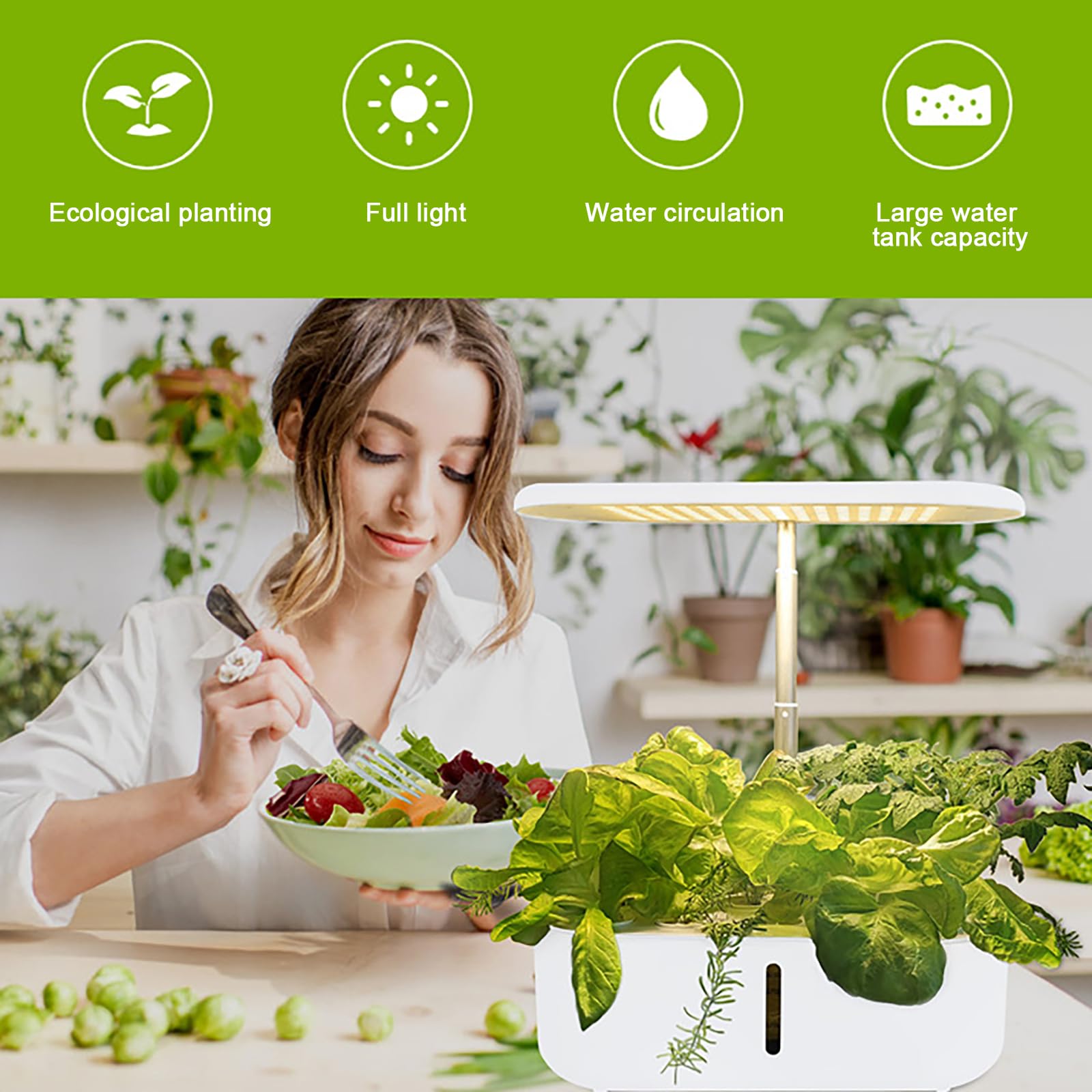 Sistema de Cultivo Hidropónico Kit de Cultivo Interior con Iluminación LED Automática, Hidroponia Kit Completo, Huerto Interior con Temporizador Automático, Altura Ajustable (10 Vainas)