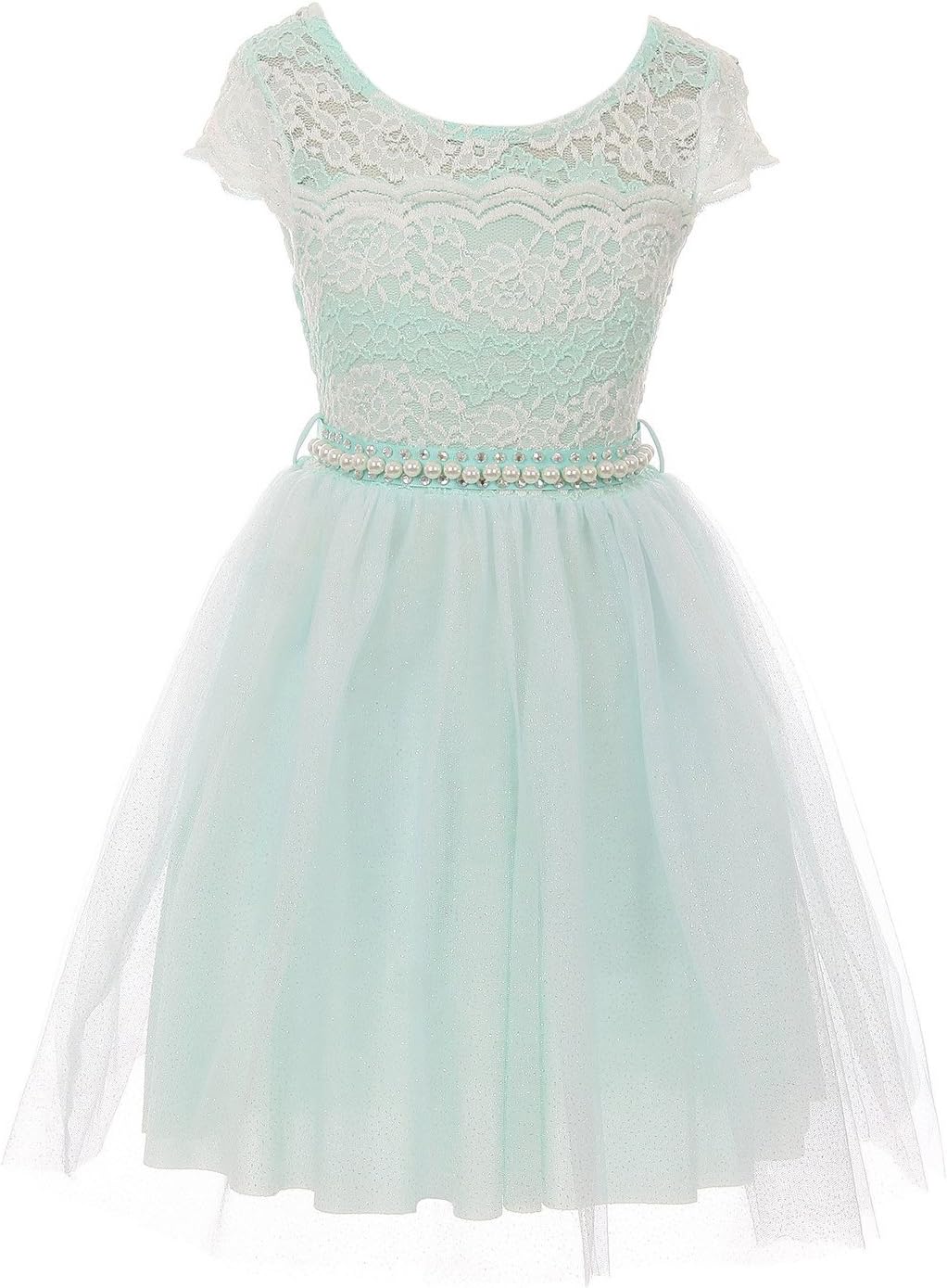BluNight CollectionLittle Girls Elegant Lace Rhinestones Glitter Wedding Party Flower Girl Dress