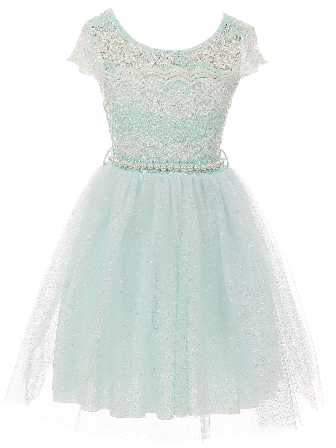 BluNight CollectionLittle Girls Elegant Lace Rhinestones Glitter Wedding Party Flower Girl Dress