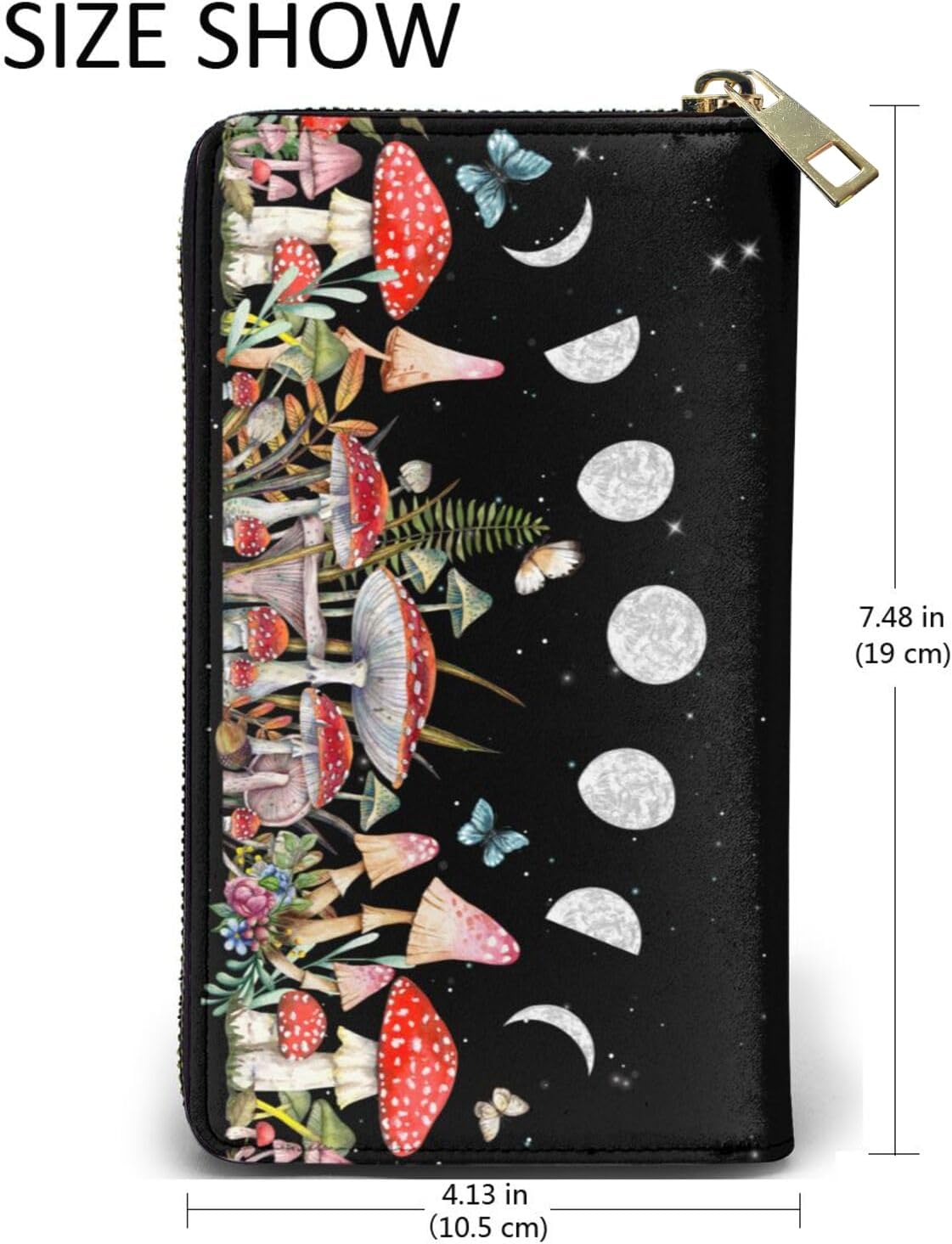 Mushroom Wallet Slim Thin Leather Purse Wallet With Zip Around Clutch Casual Handbag For Phone Key Credit Cards - Image 5