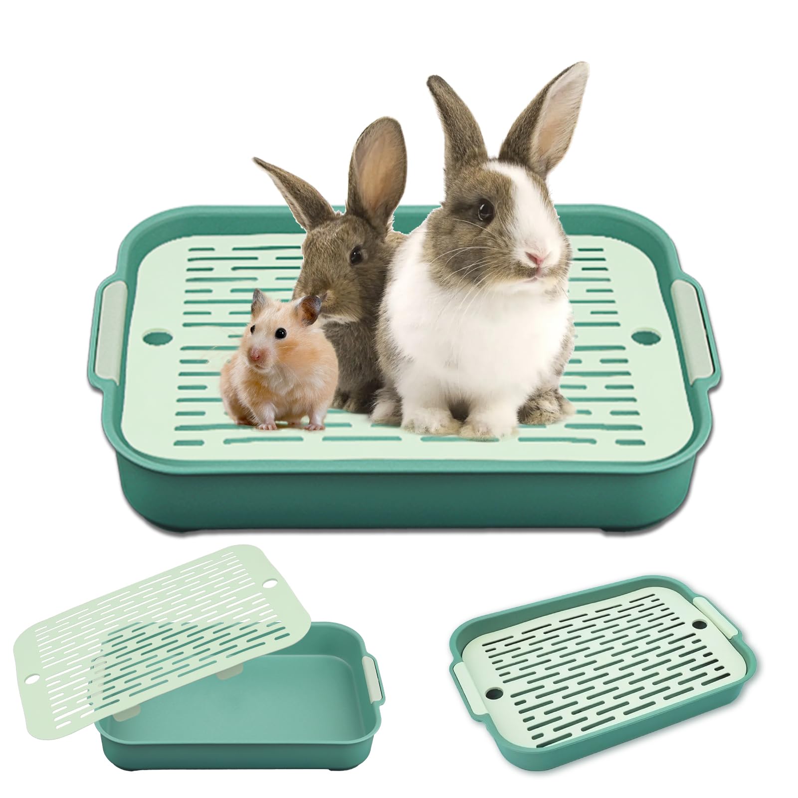 Rabbit Litter Tray, Animal Toilet, 27 x 18.8 x 4 cm Rabbit Litter Tray, Litter Tray for Small Animal Toilet, Pot Trainer Use in Cage, Tray with Grid for Hamster