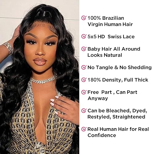 Miniatura 4 de Pelucas con cierre de encaje HD de 5 x 5, pelucas de cabello humano ondulado con encaje frontal para mujeres negras, 100% cabello humano virgen