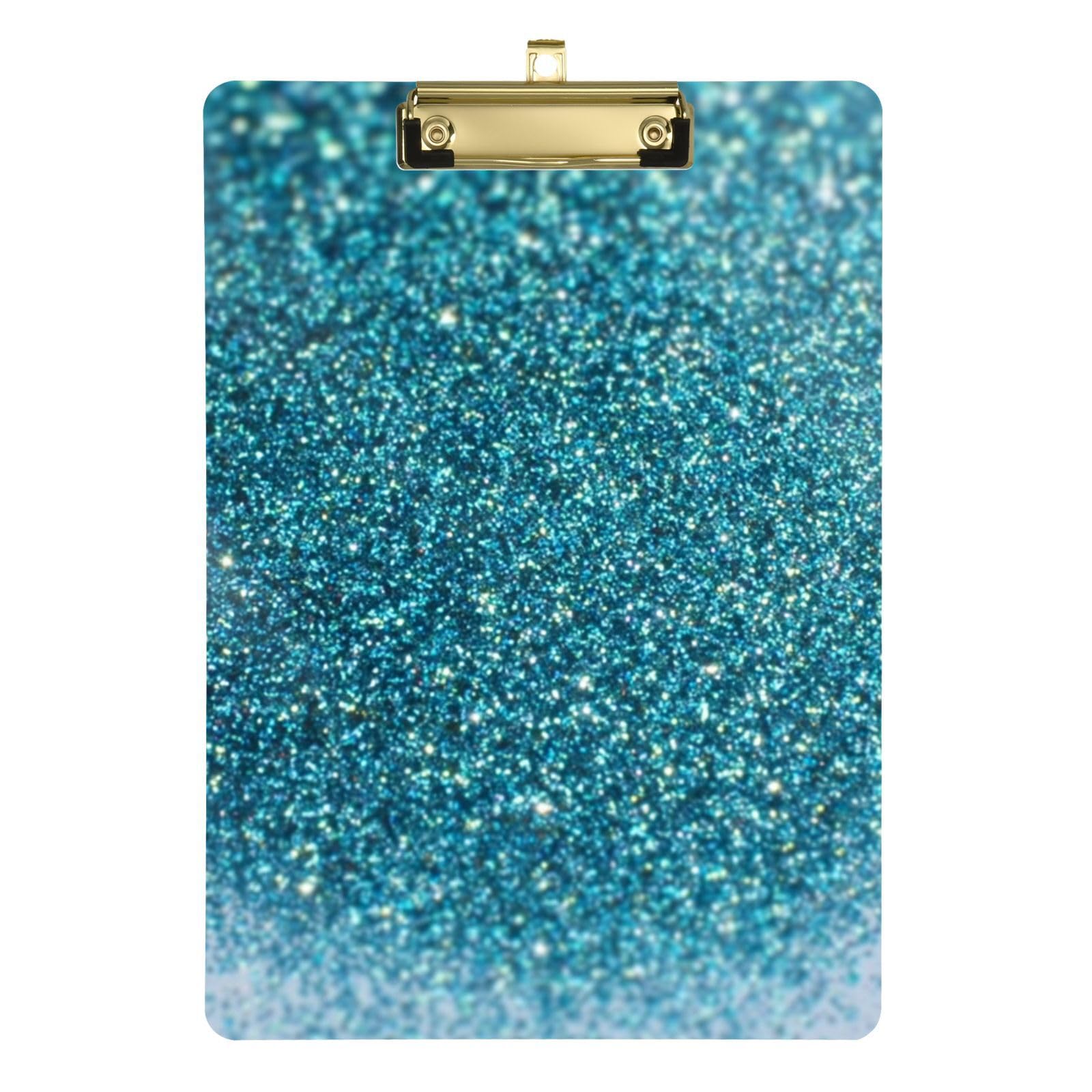 Clipboard 9 X 12.5 in Teal Blue Glitter Sparkle Plastic Clipboard Letter Size Clip Boards with Gold Metal Clip for School Classroom Office Student