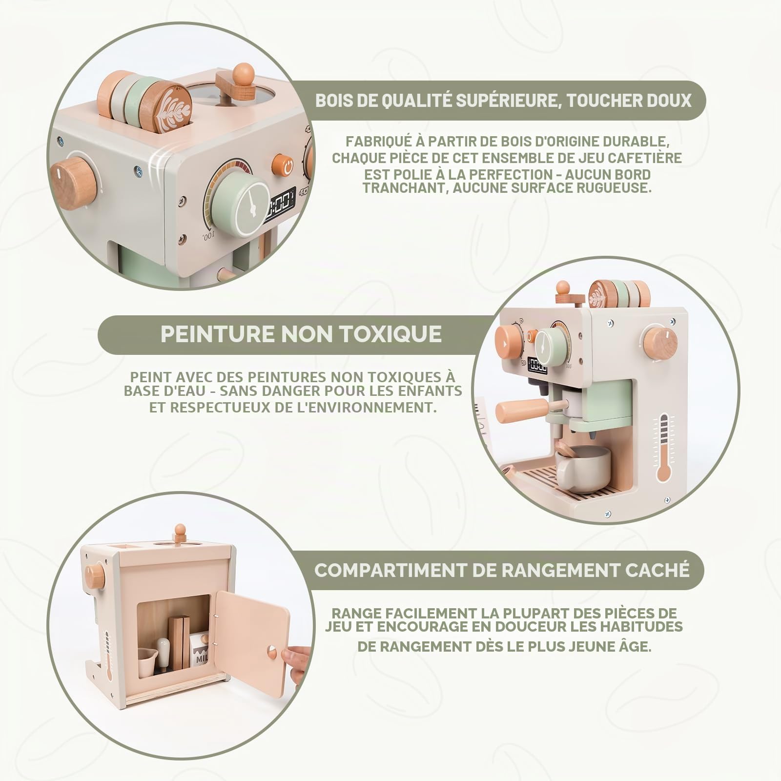 Cafetière en Bois Cuisine en Bois Enfant, Jouet Éducatif Éveil Montessori,Jeu de Rôle Jouet en Bois Cadeaux d'anniversaire,Noël pour Garçons Filles