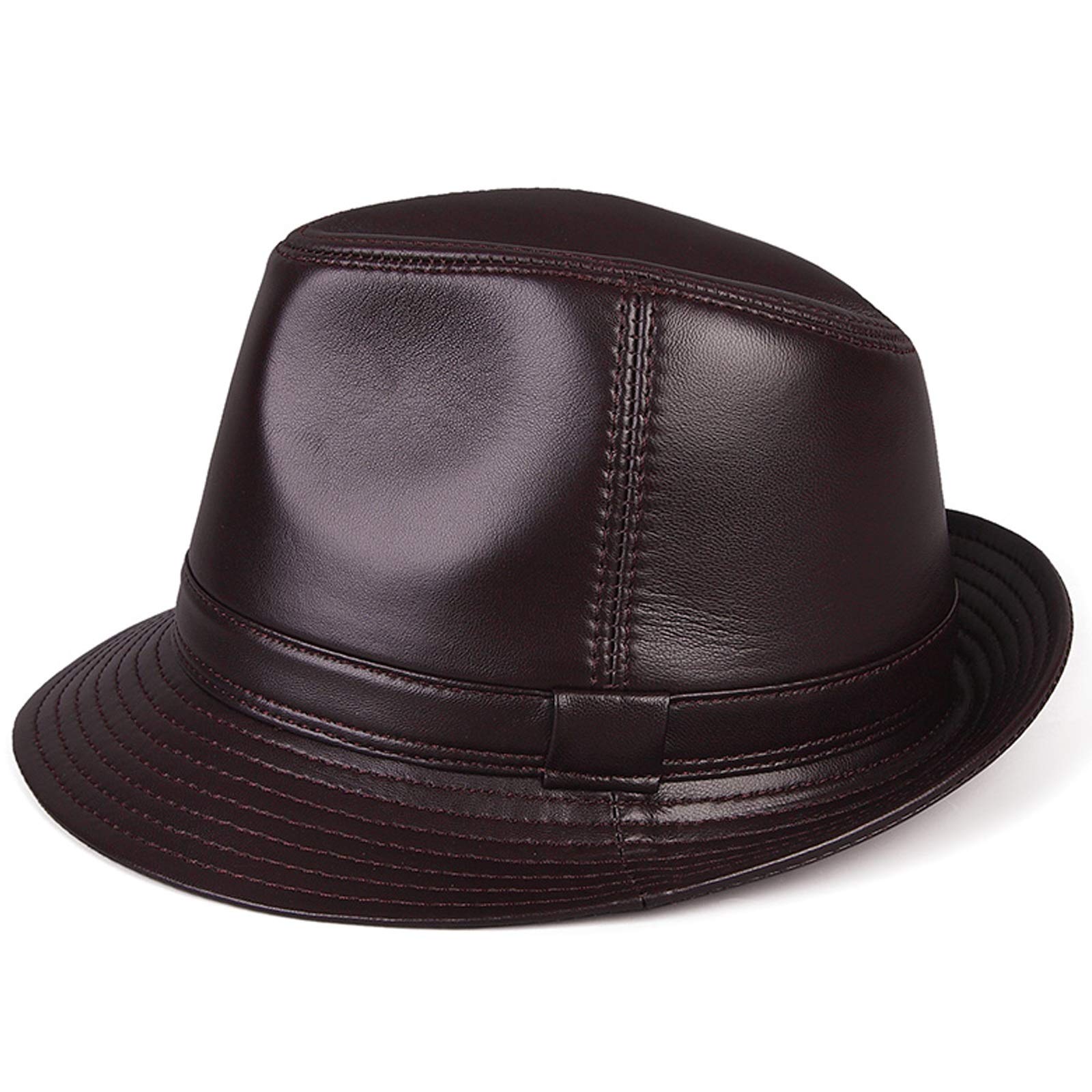 Sombreros de invierno, Hombres Sheeepskin Fedora Trilby Hat Jazz Cap Cuero Black Fiesta Bowler Casual Big Brim Gentleman Sombreros