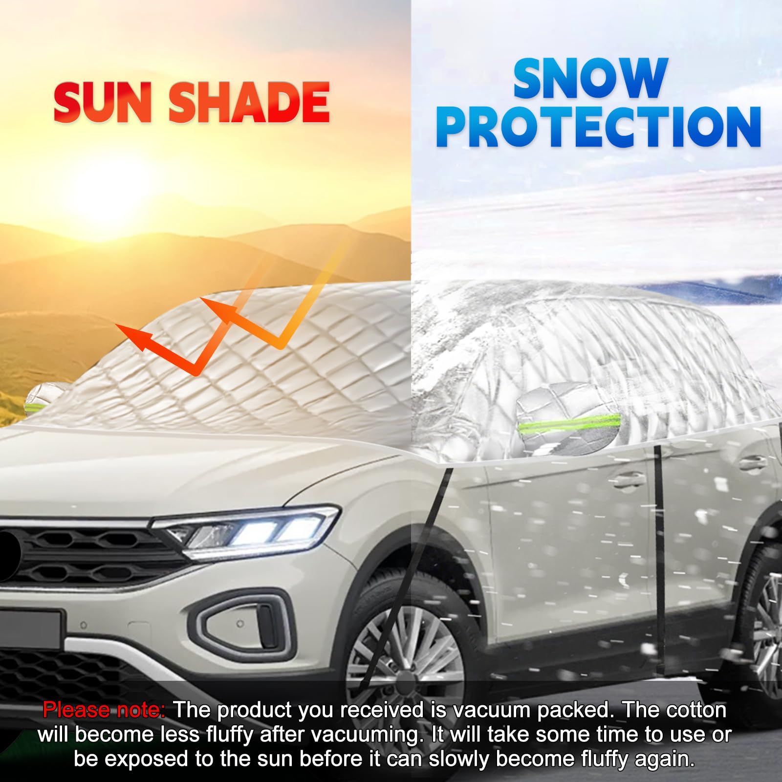 Hagelsichere Autoabdeckung Winter Passend für VW T-ROC 2017-2025, Auto Halbgarage Abdeckplane Wasserdicht, Verdickte Autoabdeckung mit Reflektorstreifen