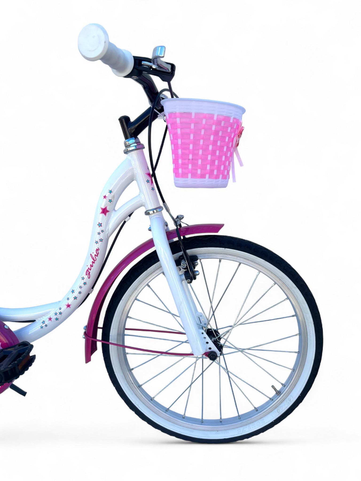 MADICKS Bicicletta Bambina da 6 a 8 anni, Misura 20 Pollici, Bici da Passeggio con Cestino Floreale Rosa (altezza bambina: 1,20-1,35 m) Bianco-Rosa · Design Italiano · Telaio Robusto · Colori Vivaci