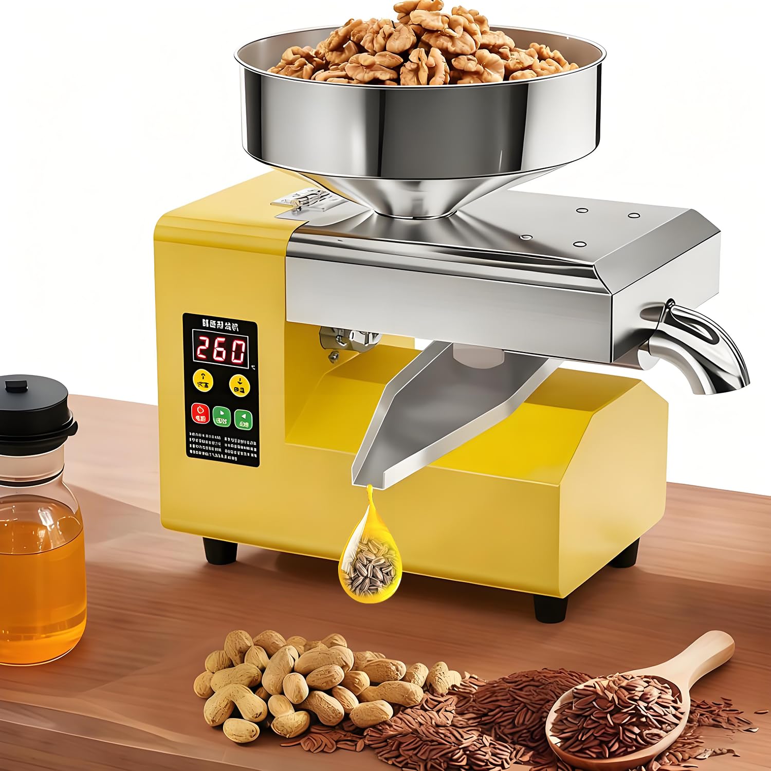 Macchina per olio spremuta a freddo, coppia elevata da 1500 W per un'estrazione efficiente di oliva, arachidi, oli di cocco e altro, processore per olio da cucina domestica