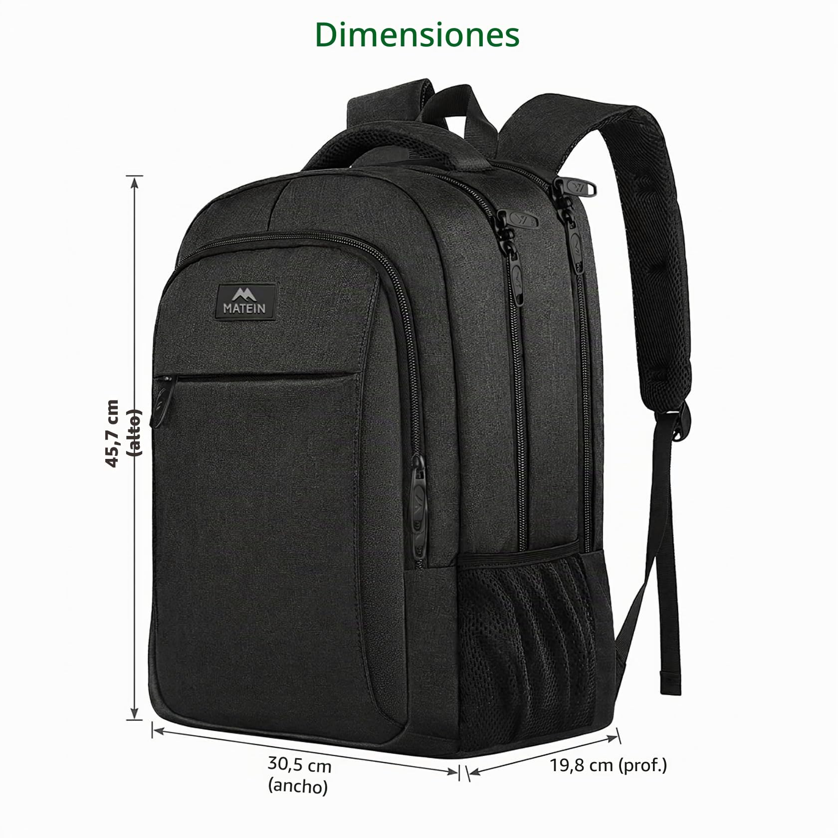 MATEIN Mochila Portatil Hombre Impermeable, Mochila Ordenador Portatil 15.6 Pulgadas con Gran Capacidad, Mochilas Portátil Antirrobo Laptop Backpack del Negocio Trabajo Diario Viaje Escolares - Negro