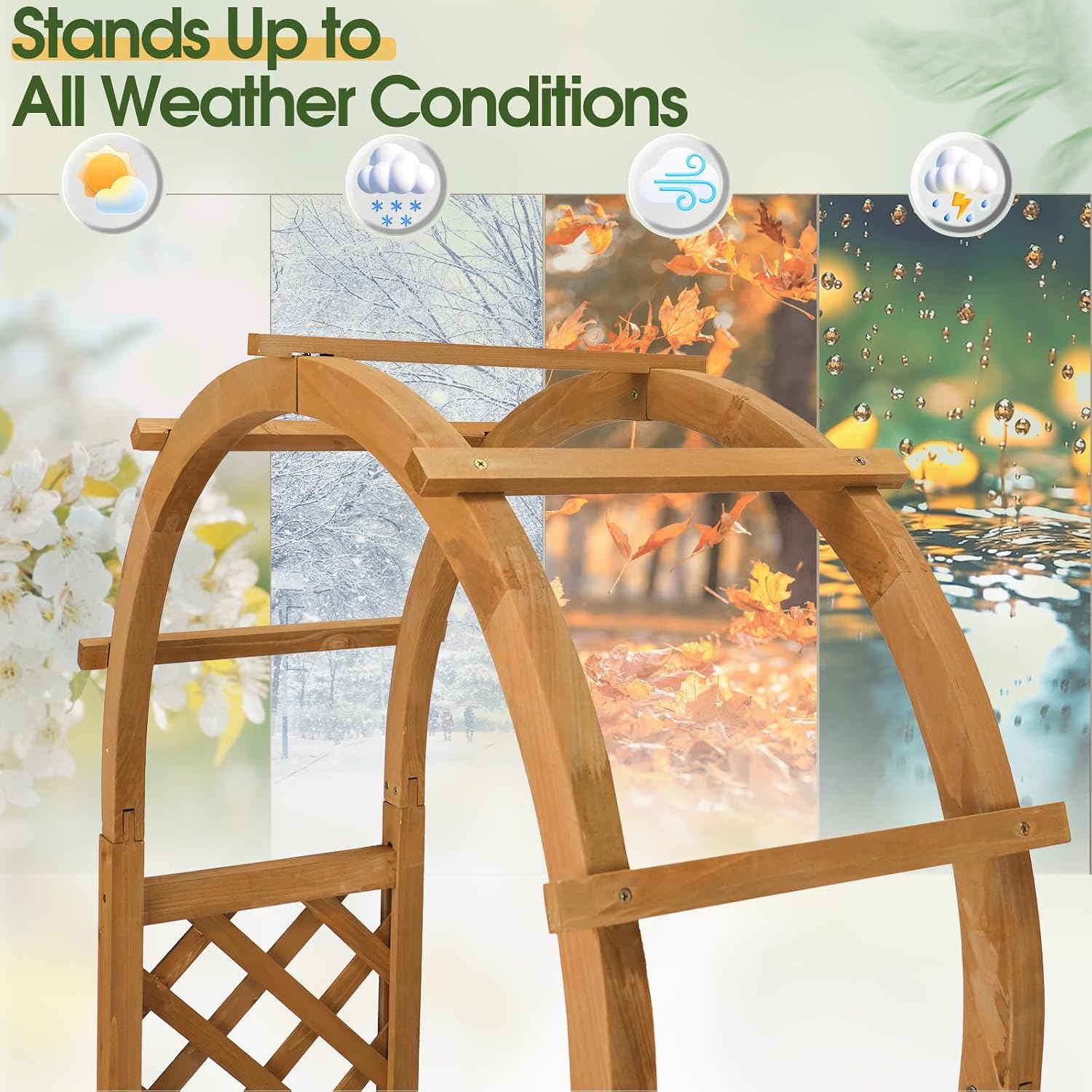 VINGLI Raised Garden Bed with Trellis & Hanging Roof, Wooden Garden Bed, Outdoor Planter Box for Yard, Garden, Balcony (Natural Wood Color, Arched)