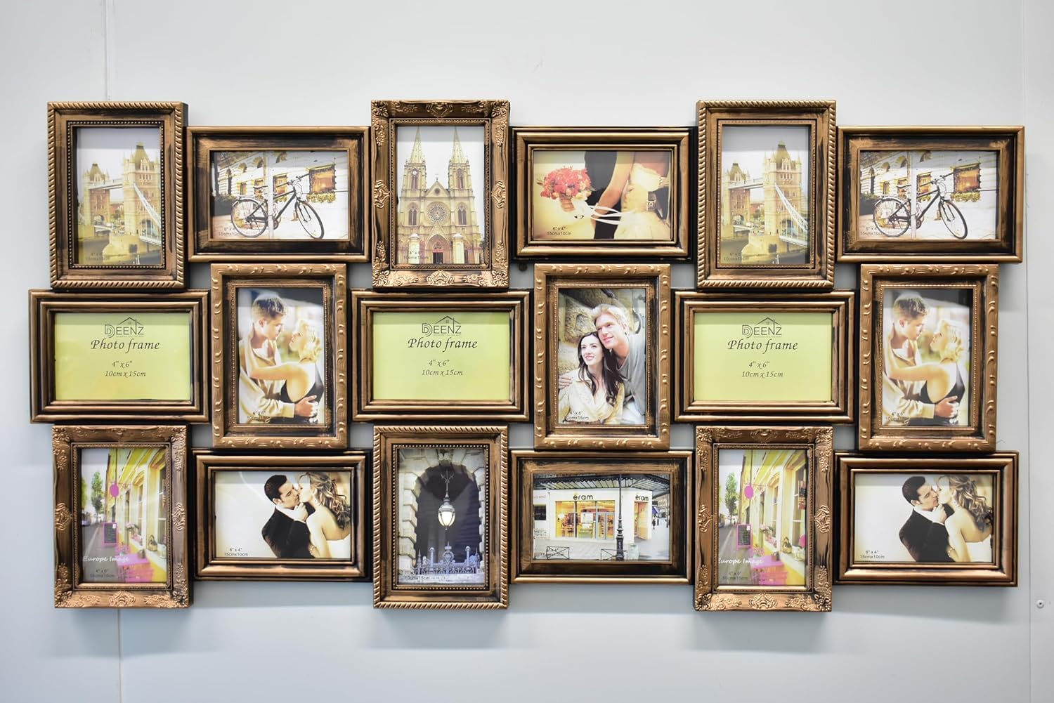Deenz Gold X Large 18 Photos Multi Picture Wall Frame 6X4 Photo Multi Photo Frame 18-Aperture Wall Hanging Memories Decoration Rustic