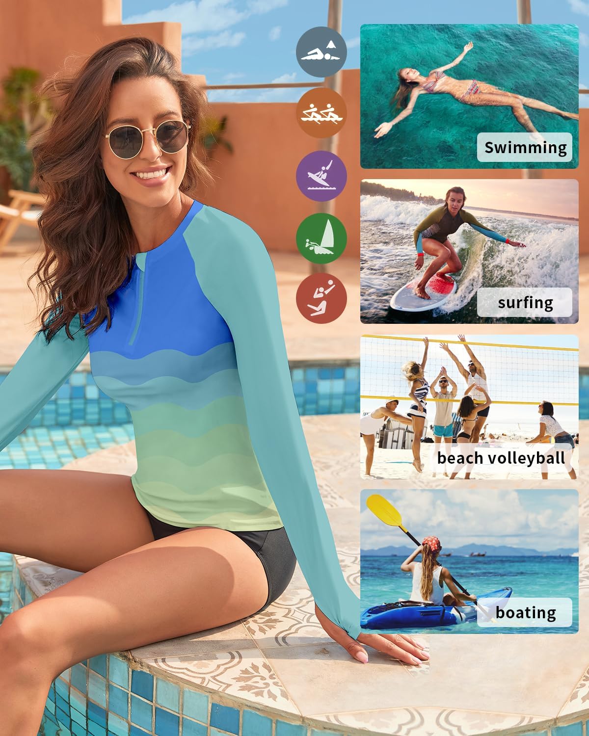 WOWENY Rash Guard Shirts for Women Long Sleeve with Thumb Holes Sun Shirts UPF50+ Swimsuit Bathing Suit Top Only - Image 6