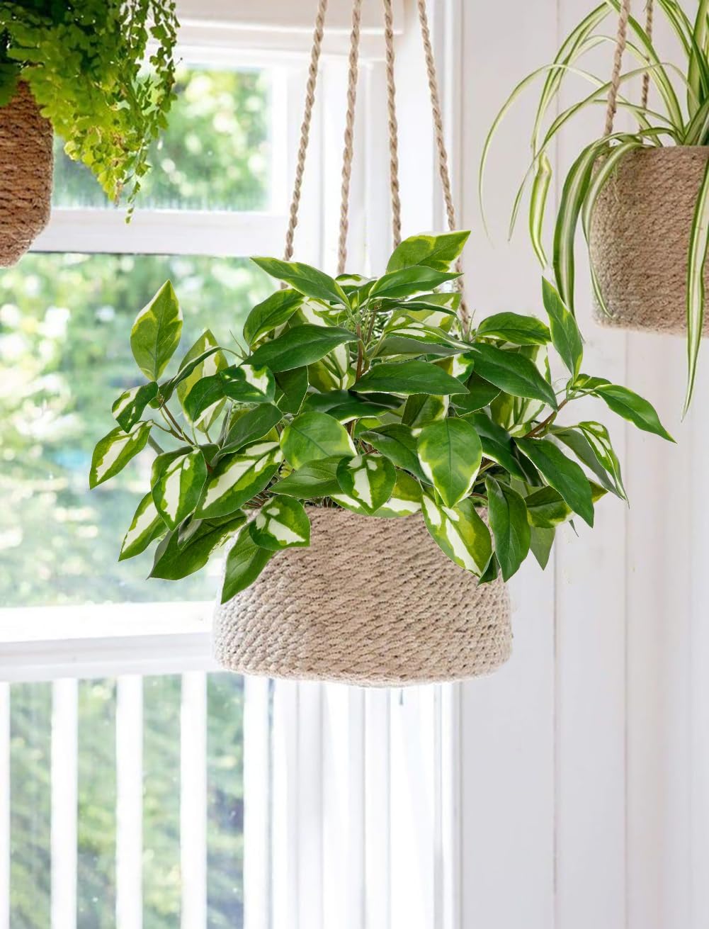 Oairse 2 Bundles Artificial Greenery Stems Faux Pothos Stems and Branches for Vase Fake Shrubs Bush Spring Greenery Picks for Centerpiece for Farmhouse Home Garden Patio Backyard Indoor Outdoor Decor