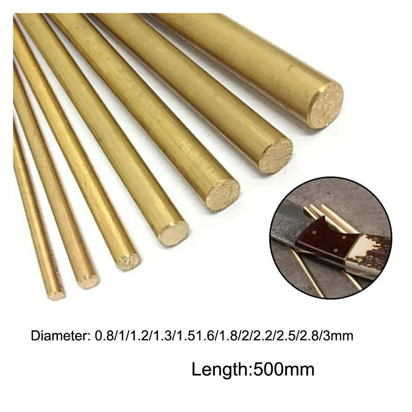 Barra di ottone, lunghezza 500 mm, diametro 0,8/1/1,2/1,3 mm a 3,0 mm, barra tonda in rame puro massiccio, utensile da taglio, barre di metallo realizzate a mano(5Pcs,1.6x500mm)