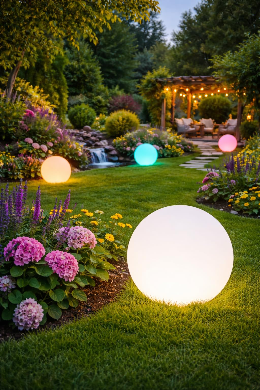 Generisch Solar LED Kugelleuchte, 30 cm, Gartenlampe für Außen, Mehrfarbig, Dekorative Lichterkugel