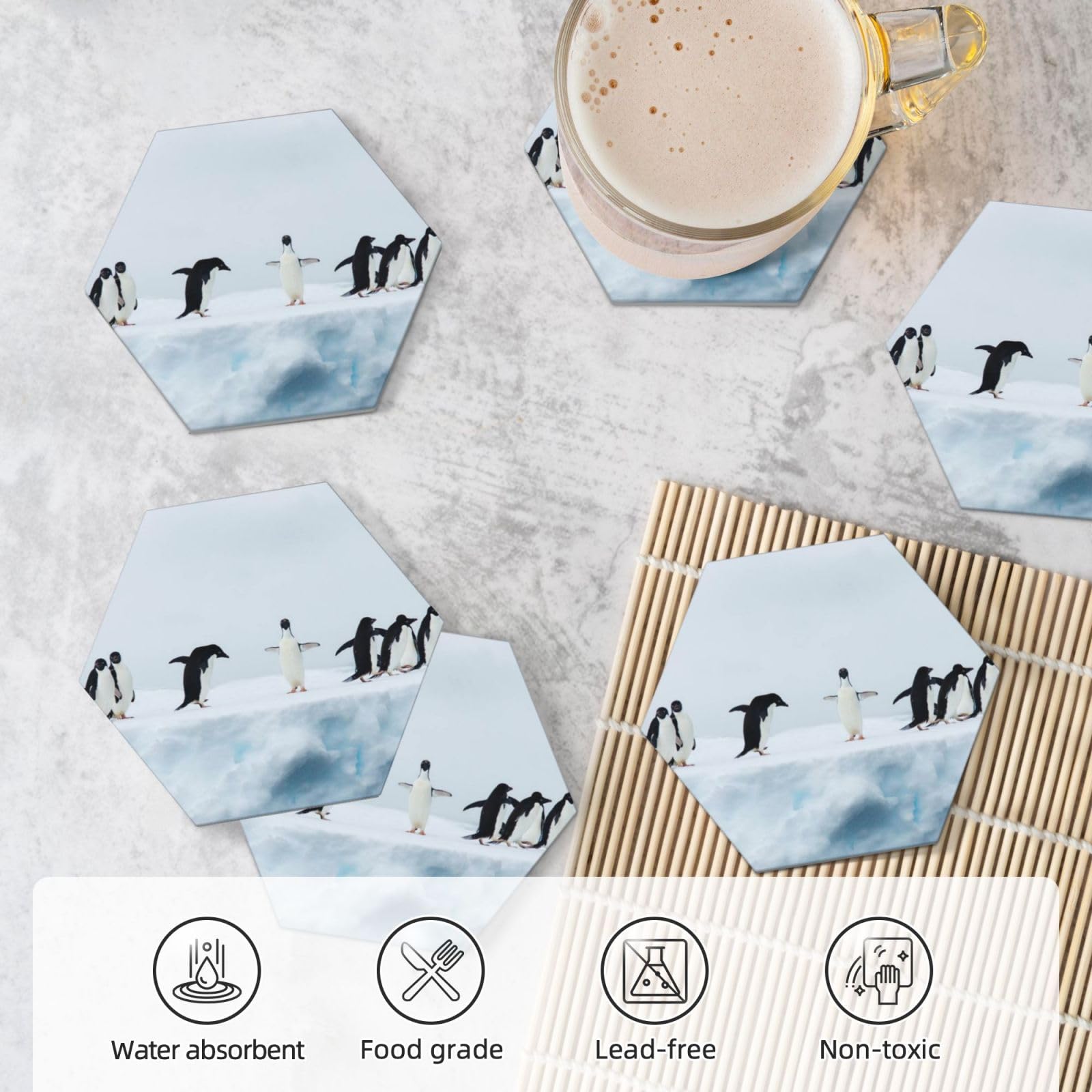 Keramikuntersetzer mit Pinguinmotiv, 6 Stück, stilvolles Küchen- und Heimdekor-Zubehör