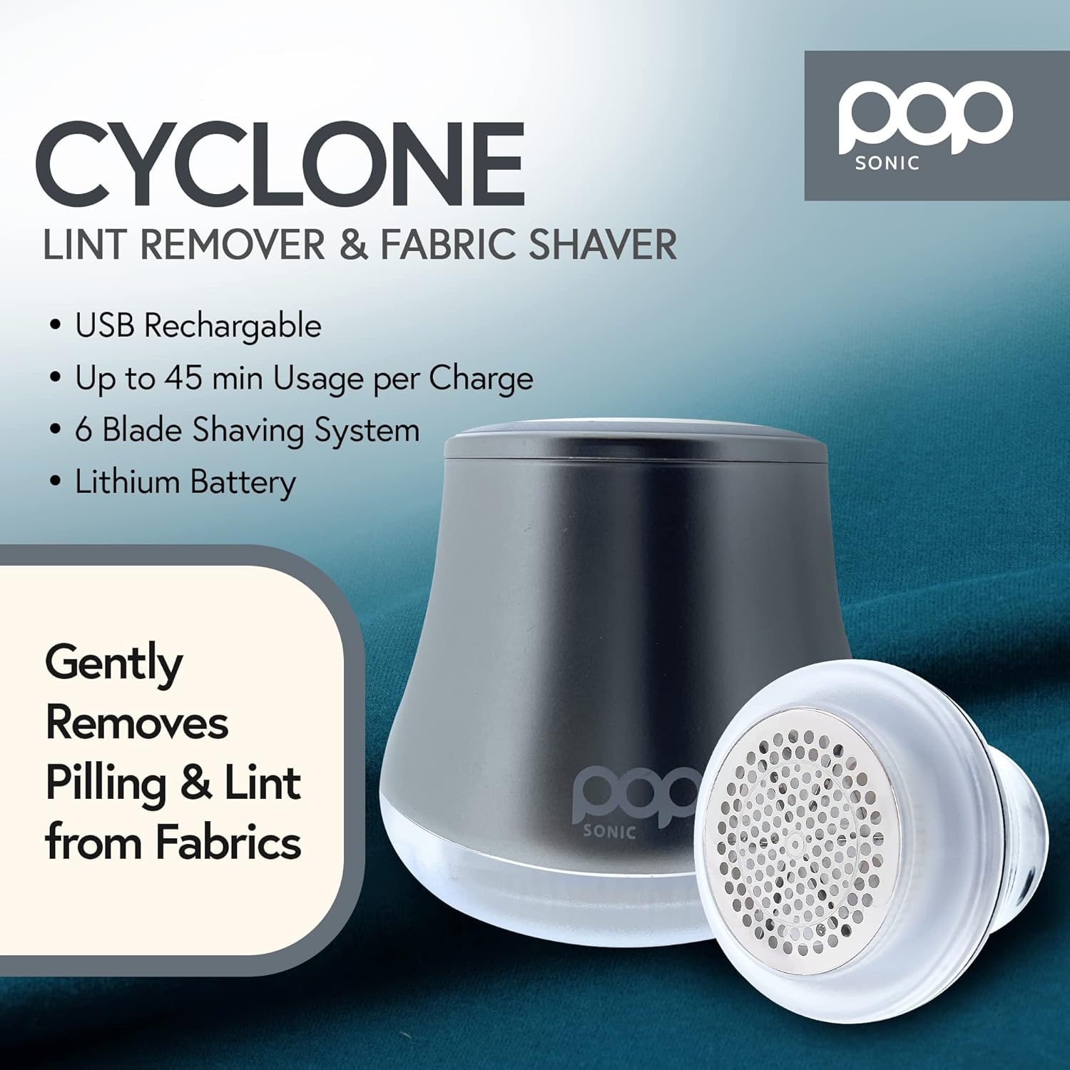 Fabric Shaver, Lint Remover Electric (Silver) – Rechargeable, 6 Blade System, Fabric Lint Shaver w/LED Light | One-Touch Activation Pill Shaver for Clothes - Electric Lint Remover Fabric Shaver