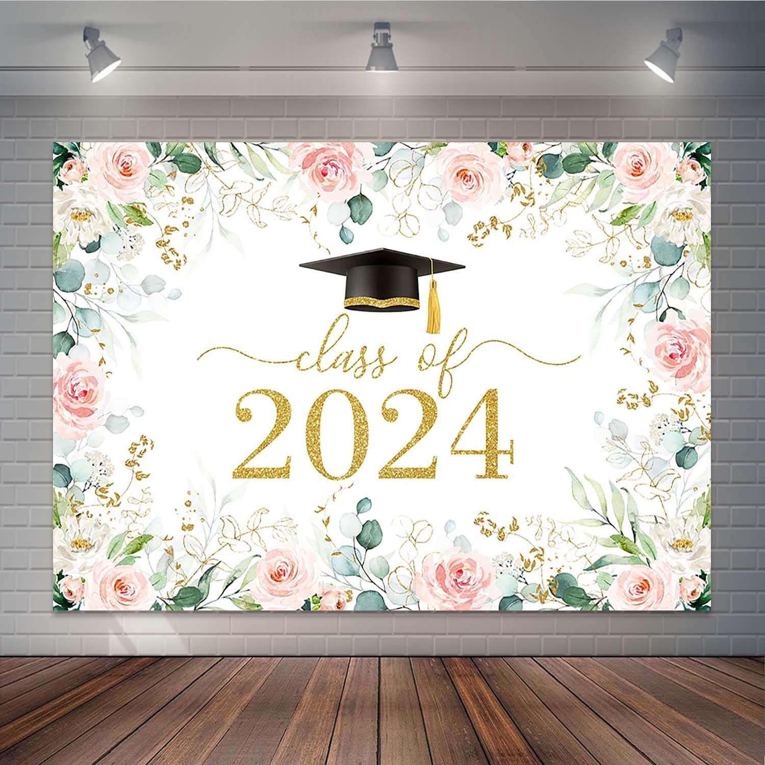 Joliaco 2024 Graduation Party Backdrop Blush Pink Floral Class of 2024 Congrats Grad Background Greenery Graduation Prom Party Cake Table Decorations Photo Booth Props (7x5ft)