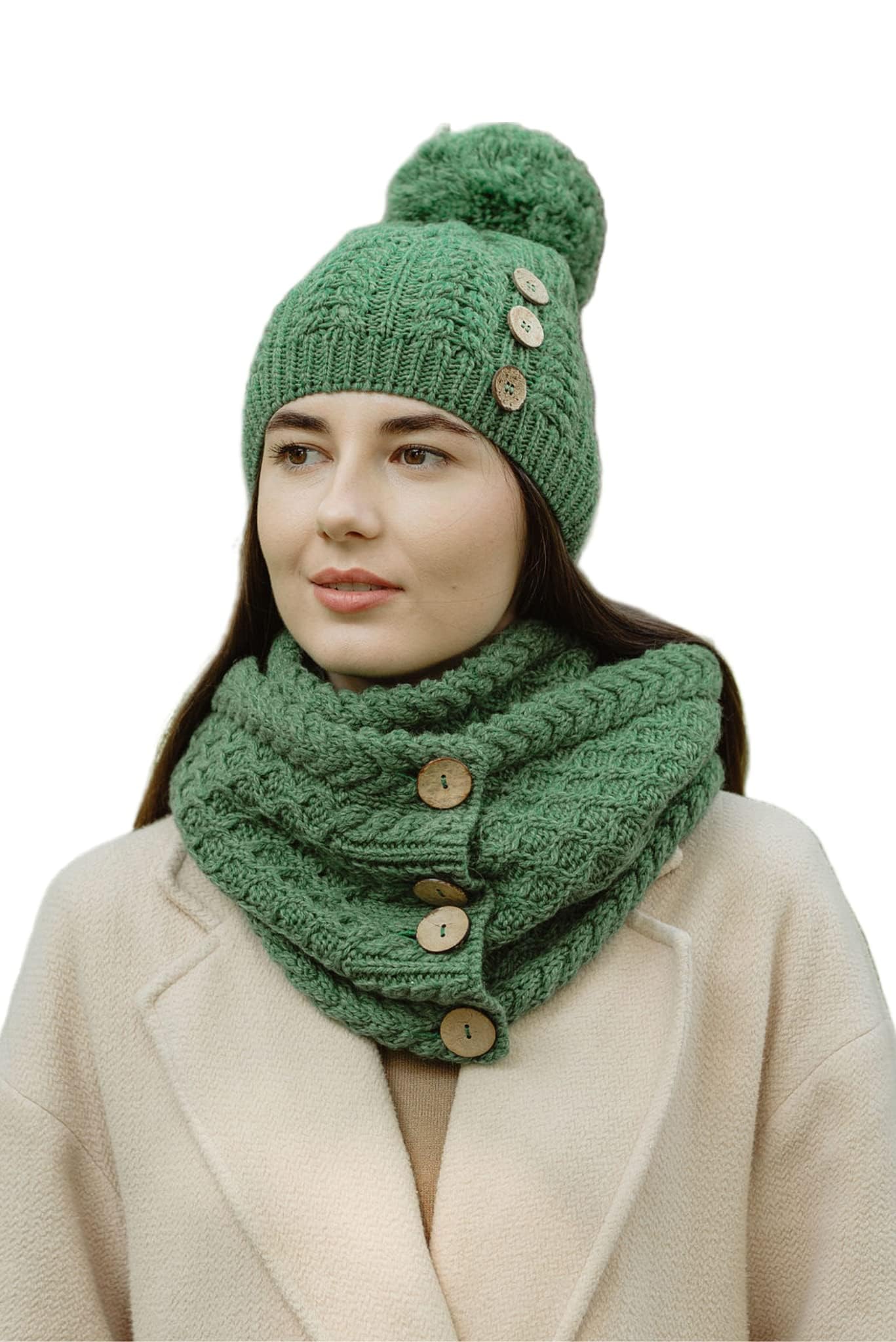 SAOL Bonnet à pompon 100 % laine mérinos pour femme fabriqué en Irlande