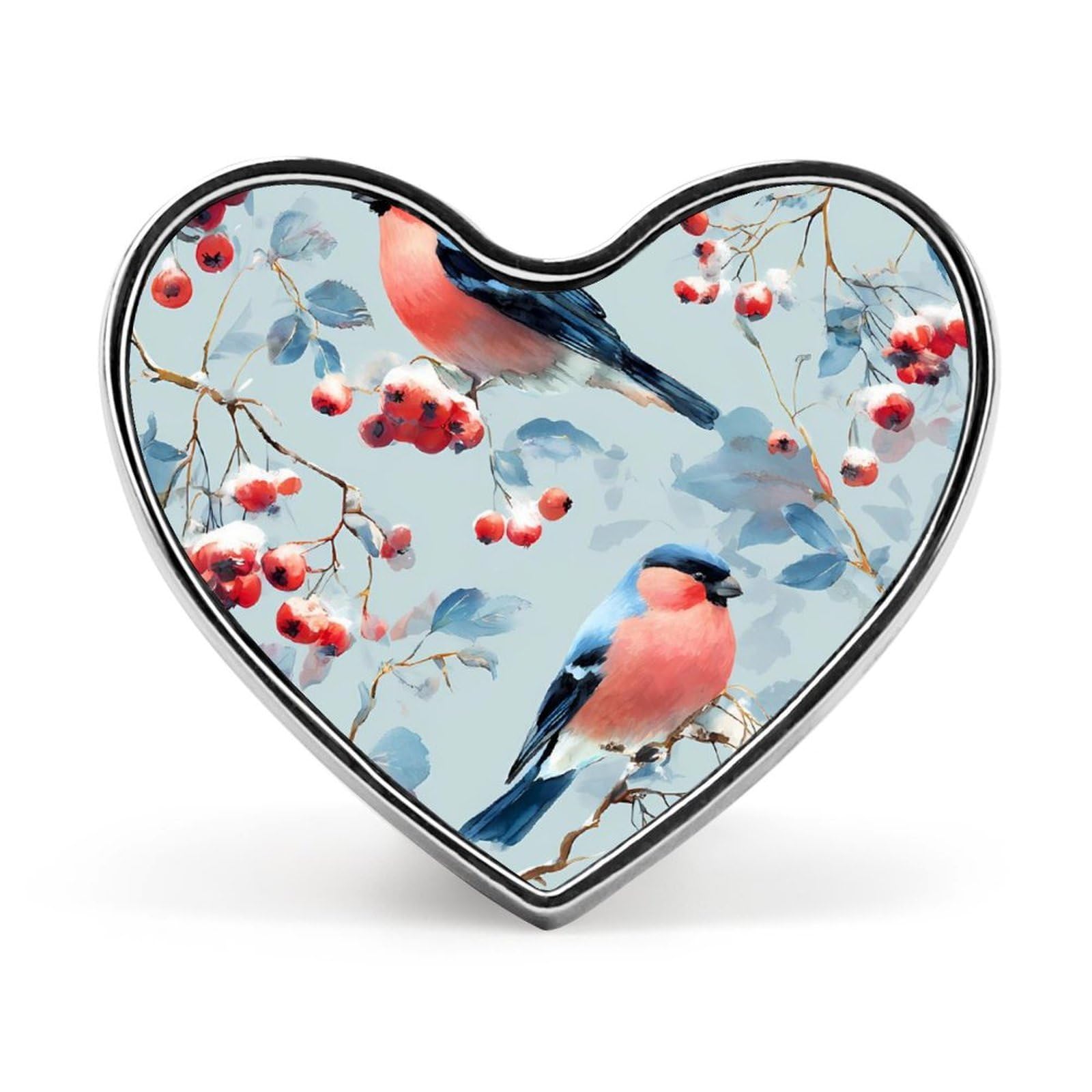 Bird Bullfinches On Rowan Snowy Enamel Lapel Pin Button Pins Brooch Heart Badge Funny Jewelry for Backpack Cloths Hats