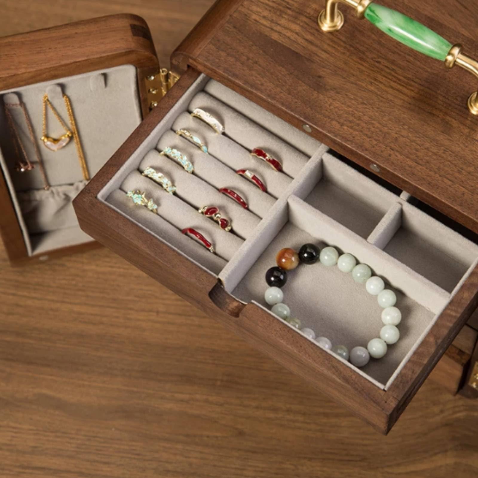 predolo Boîte à Bijoux avec Tiroirs En Bois Coffret à Bijoux Polyvalent Organisateur pour Femmes, Coiffeuse, Chambre