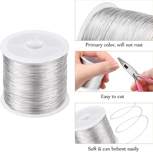 Miniatura 7 de MIKIMIQI Alambre de joyería de 328 pies, calibre 26, resistente al deslustre, alambre de cobre para hacer joyas, 0.016 in x 328.1 ft (color plateado)