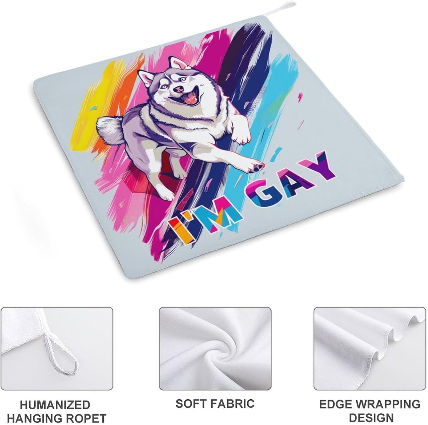 I Am Gay LGBT Siberian Husky Hand Towels for Bathroom Kitchen Towels Small Towel Handkerchiefs with Hanging Loop 4PCS