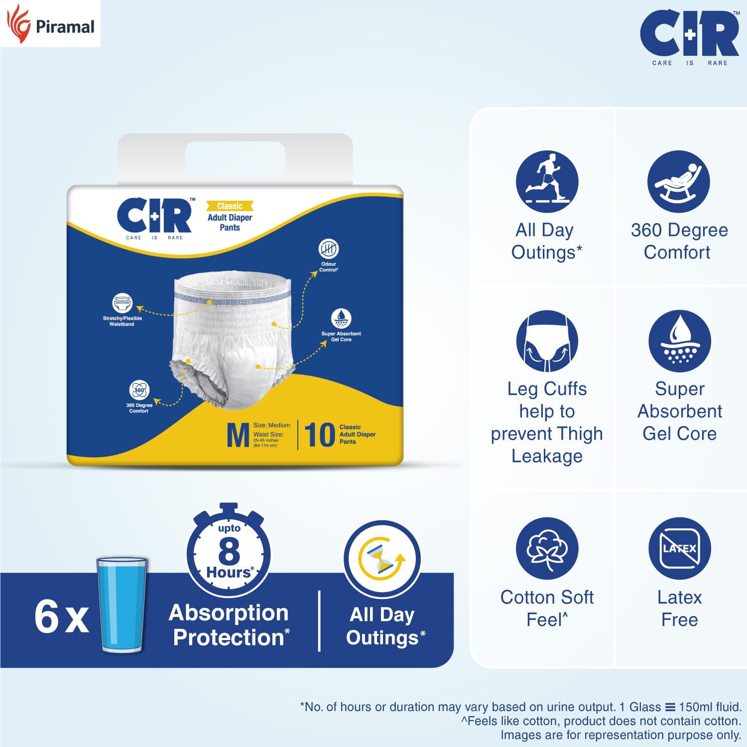 CIR Classic Adult Diaper Pants Style | Adult Diapers M Size (Medium) | Waist Size (64-114 cm | 25"- 45") | 8 hour Absorption Protection | Unisex with Odour Control & Cotton Soft Feel | 10 Units - Image 2 thumbnail