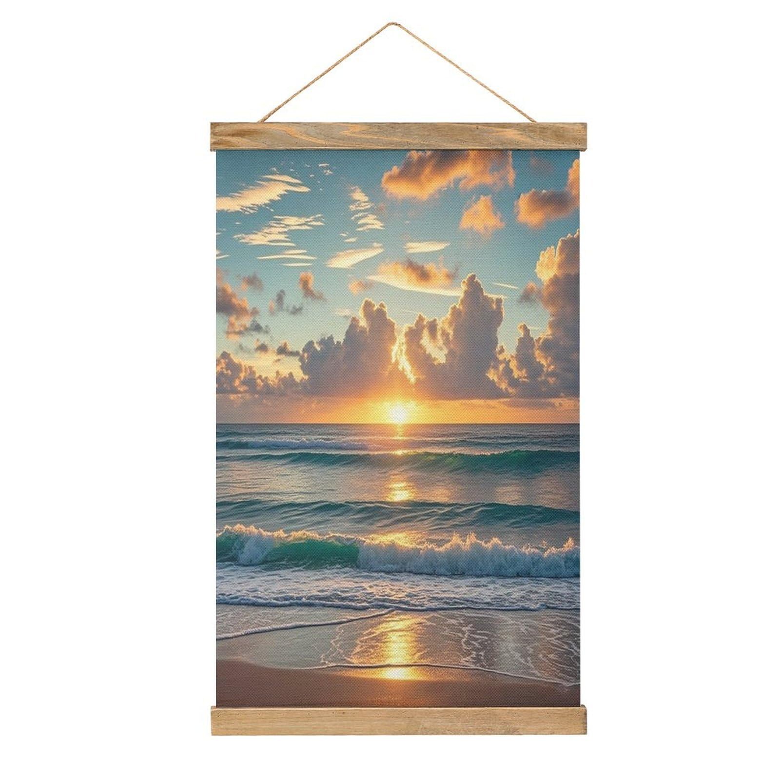 VstaDank Beach Maui Hawaii Sunset Poster with Wooden Frame Hanger Art Painting Wall Decor Poster Wall Hanging Wooden Frame 13x20 Wood Poster Hanger for Photo Picture Art Canvas Print Artwork