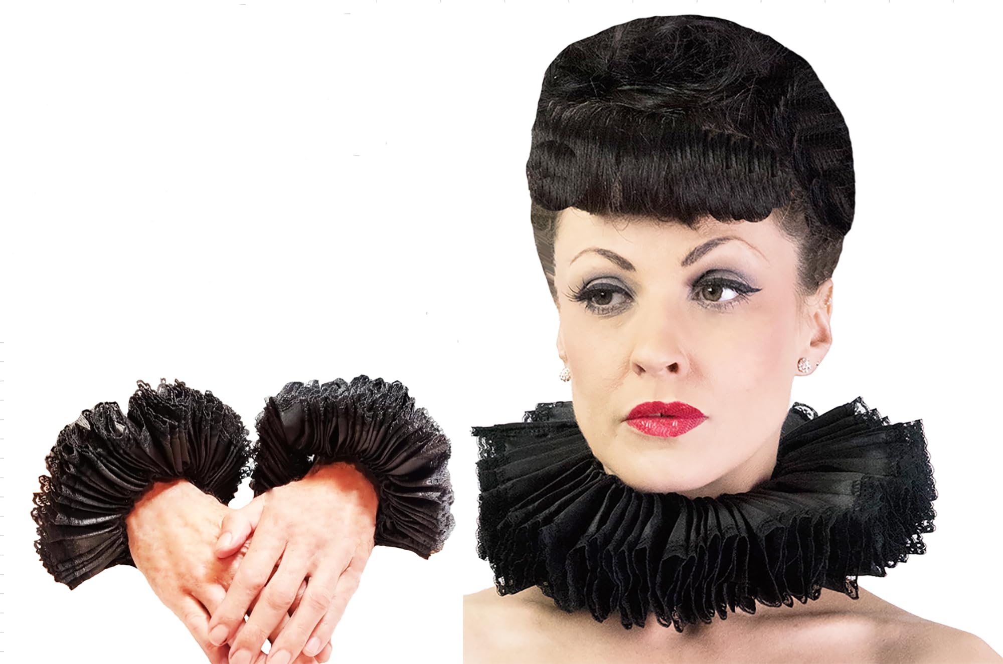 Cuff Ruff Fb Clown Ruff Renaissance Lace Jabot Collar & Cuffs Set – Victorian Ruffle ...