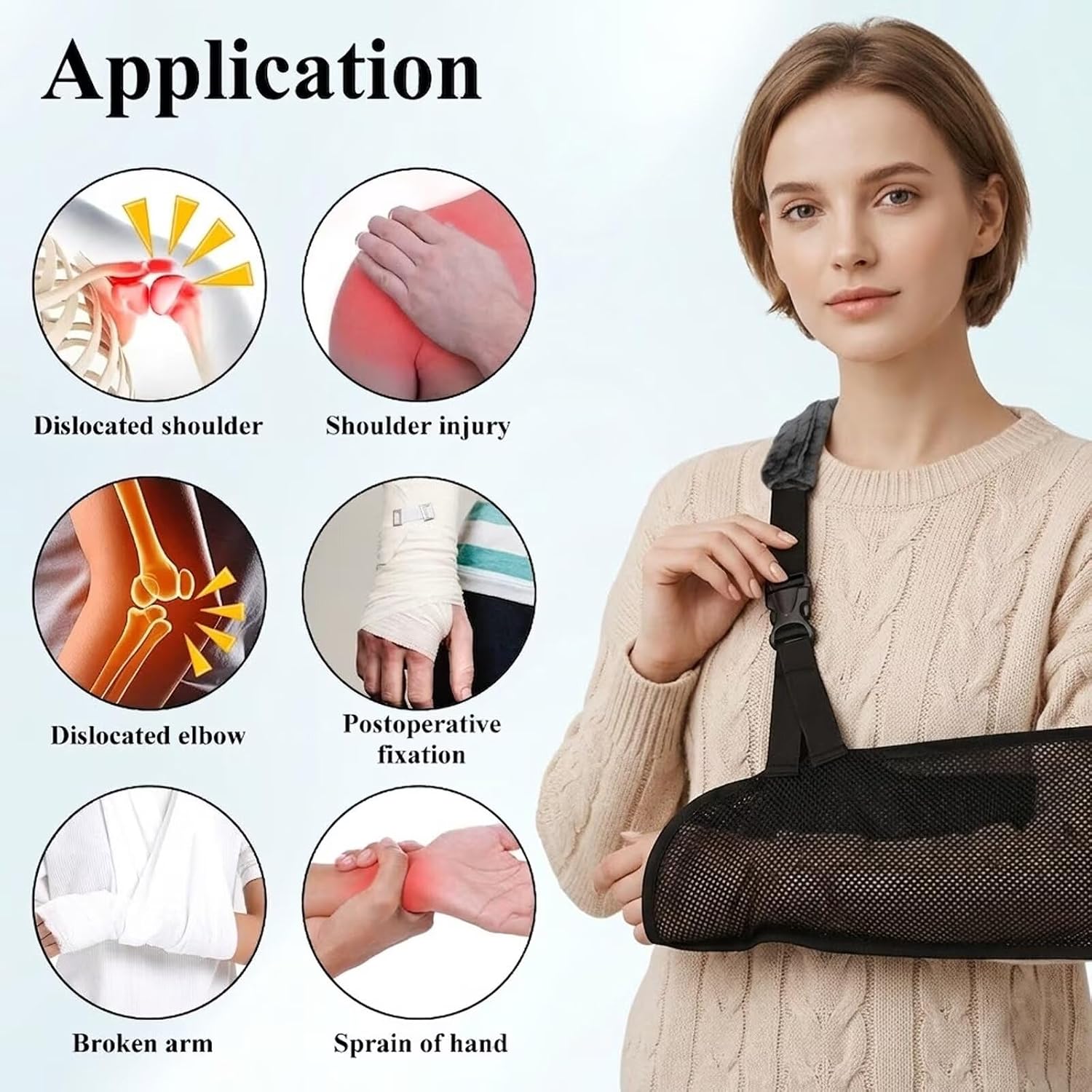 Yxmeiguo Arm Sling Shoulder Injury Immobilizer with 2 Strap Cushion, Breathable Torn Rotator Cuff Brace Support for Shoulder Elbow Wrist Elbow Injury, Right & Left Arm Sling for Men Women Youth