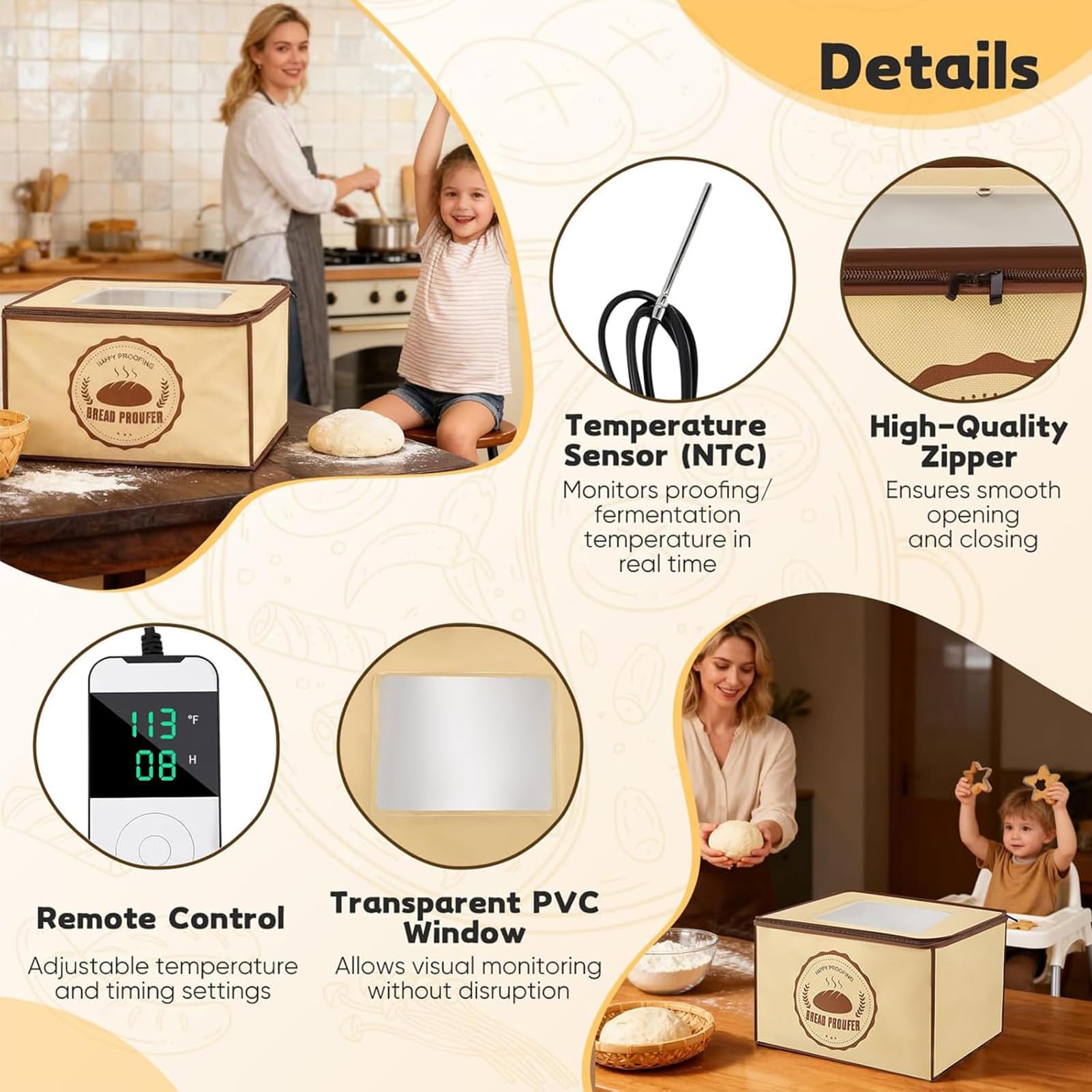 Faltbare Brotgärbox, 28 l, elektrischer Teig-Proofer mit 5-45 ℃ Temperaturregelung & 12h Timer, große Teiggärbox, für Sauerteig, Brot, Pizza, Joghurt, Backen & Gärung