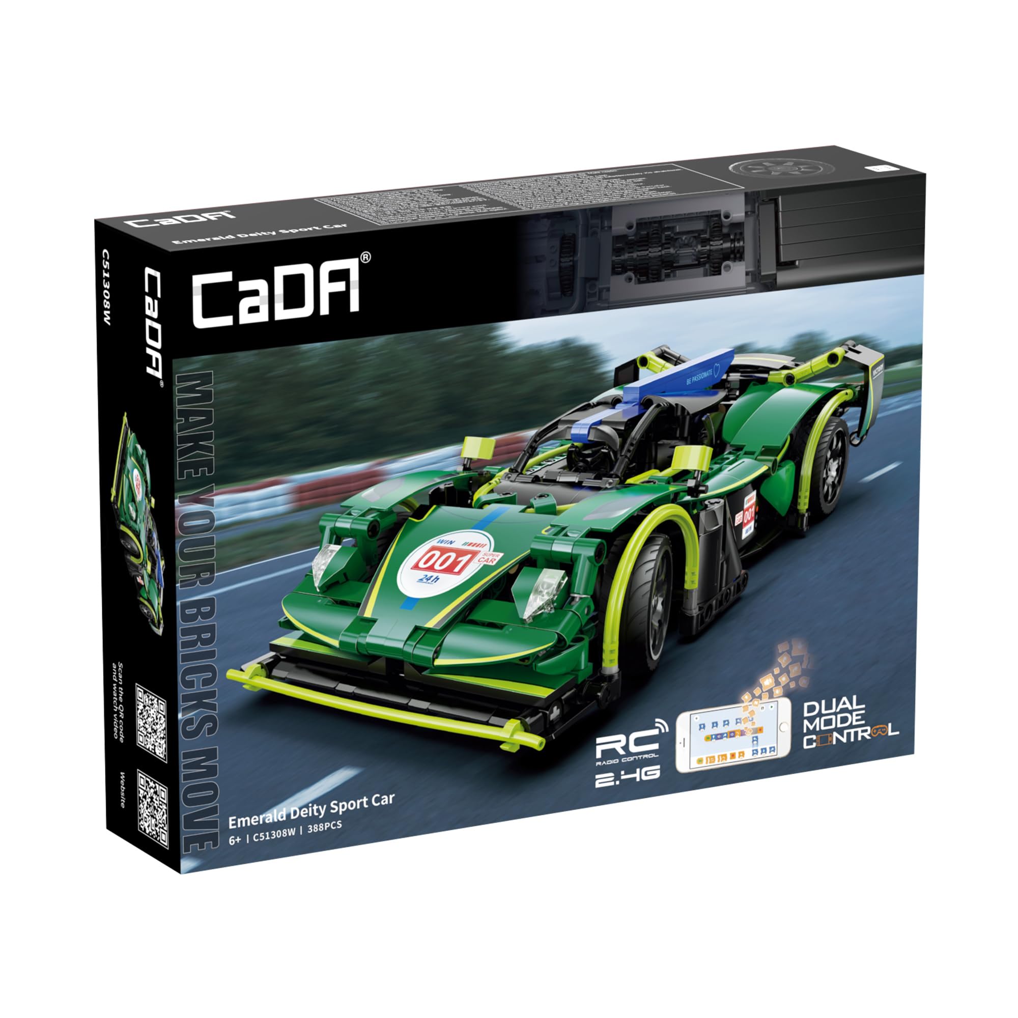 CaDA Emerald Deity - Coche deportivo - 388 piezas - Bloque de construcción de ladrillo autoconstruido, modelo C51308W