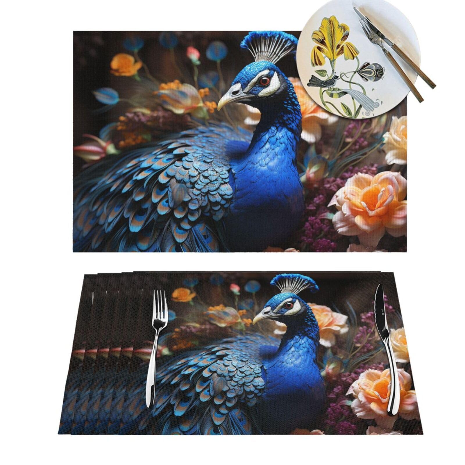 Sets de table bleu paon en PVC tissé haut de gamme pour la cuisine