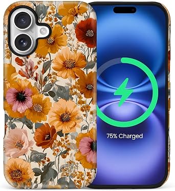 ZHEGAILIAN Magnetic Case for iPhone 17,Compatible with MagSafe Hard Shell + Soft Silicone 2 in 1 Hybrid Shockproof Bumper Drop Protective Case Floral Dream Wildflower Embroidery