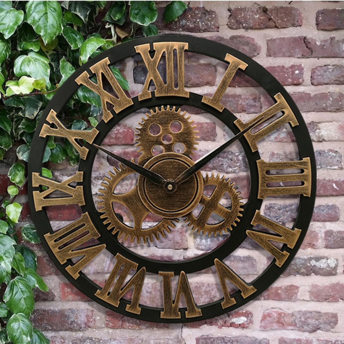 Reloj de Pared Creativo Industrial Mecanismo de Engranajes, Color Dorado, Material Metal y Madera, sin Ruido para Oficina y Sala Moderna