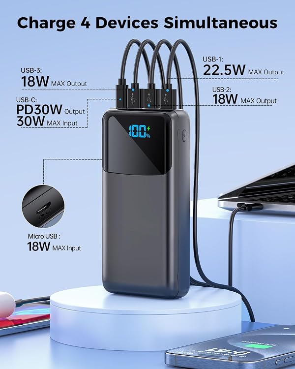 seaistar Portable Charger Power Bank 50000mAh, USB-C PD 30W Fast Charging External Battery Pack, Portable Phone Charger for iPhone 17/1615/14/13/12/11 Samsung Android (Gray) by seaistar - Used condition - Image 3