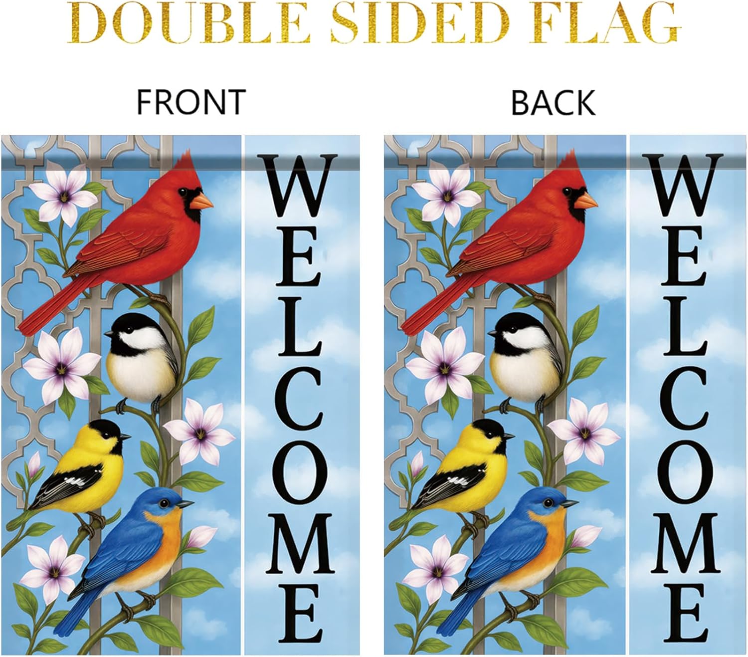 Welcome Friends Bird House Flag Outdoor Yard Banner Spring Summer Seasonal Garden Flag Colorful Birds Floral Yard Decoration Floral Double Sided Lawn Patio Porch Sign 28x40 Inch - Image 7