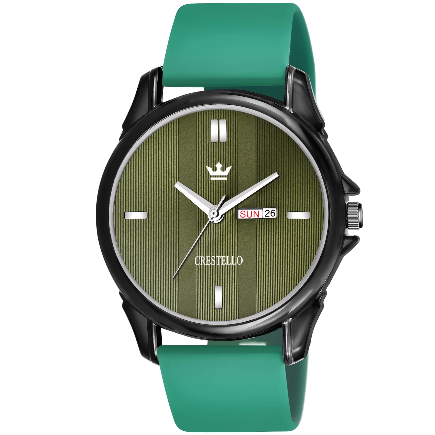 Crestello Green Silicone Strap Analog Wrist Watch for Men with Day & Date Display | CR-BK015-GRN (B0B4BC1RQM) Amazon Price History, Amazon Price Tracker