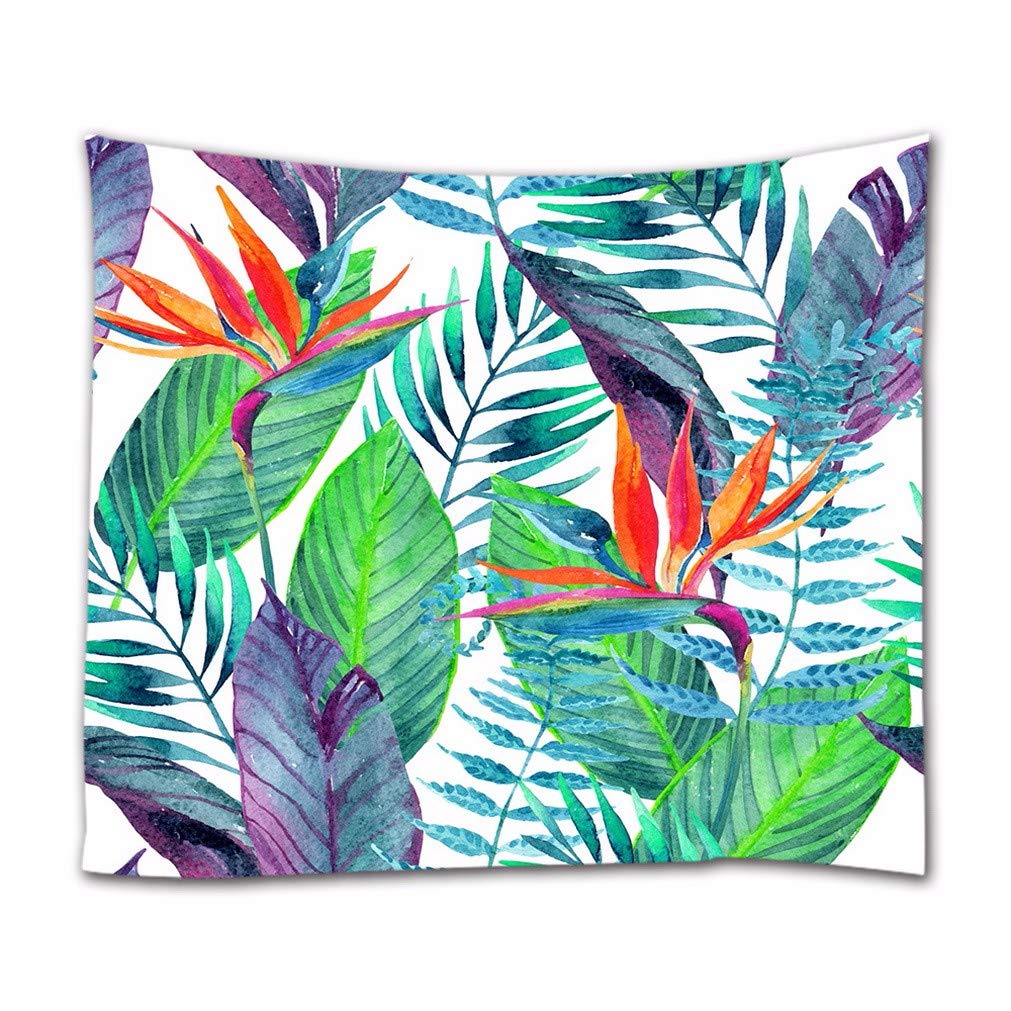 A.Monamour Hand Painted Watercolor Jungle Tropical Leaves And Flowers White Background Print Boho Hippie Mandala Wall Hanging Tapestry Wall Art Decors Fabric Tablecloth 180x200cm