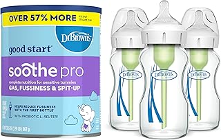 Dr. Brown's Good Start Baby Formula Powder, 30.6 Ounce & Natural Flow Anti-Colic Options+ Wide-Neck Glass Baby Bottles 9 o...