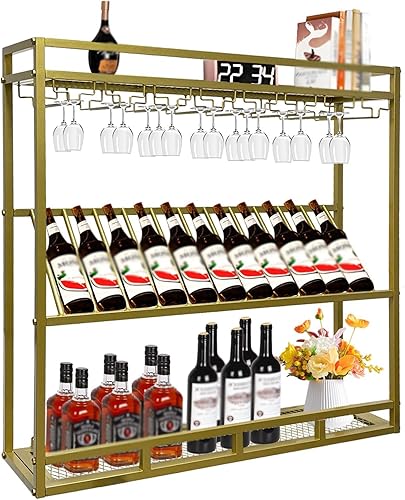 Estante de techo para copas de vino, gabinete de metal colgante para botellas de vino, estante industrial de altura ajustable, estante de