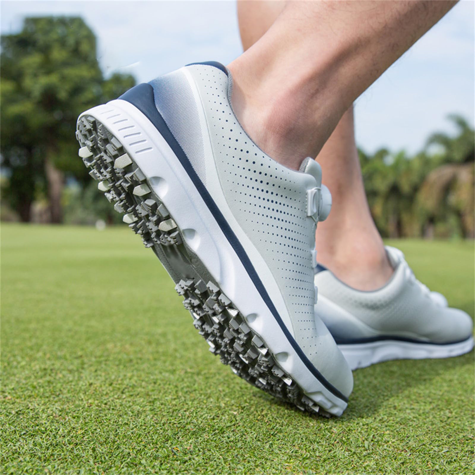JiuQing Męskie buty golfowe skórzane wodoodporne bez kolców wygodne antypoślizgowe do golfa