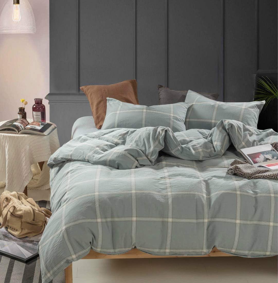 Home Soft Things 100% Washed Cotton Duvet Cover 3 Piece Set, King 102" x 90", Camel Windowpane Check Plaid Bedding Set with Zipper Closure, Ultra Soft and Easy Care, 1 Duvet Cover 2 Pillow Shams