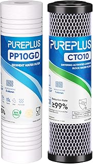 PUREPLUS 10" x 2.5" Whole House Water Filter Combo Pack, Grooved 5 Micron Sediment Filter + 1 Micron CTO Carbon Block, Replacement for AO-WH-PREV-R2, AP110, GXWH20S, WFPFC8002, FXWTC, SCWH-5, 2 PACK