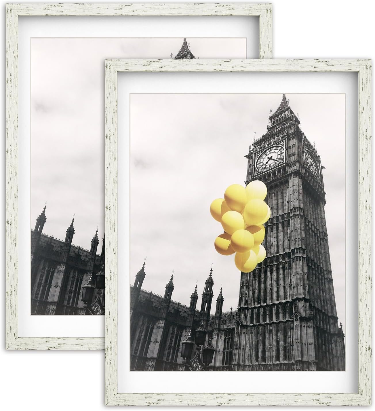 12X16 Photo Frames Set of 2, Rustic White picture frame Display Pictures 11x14 with Mat or 12x16 Without Mat for Tabletop Display and Wall Mounting