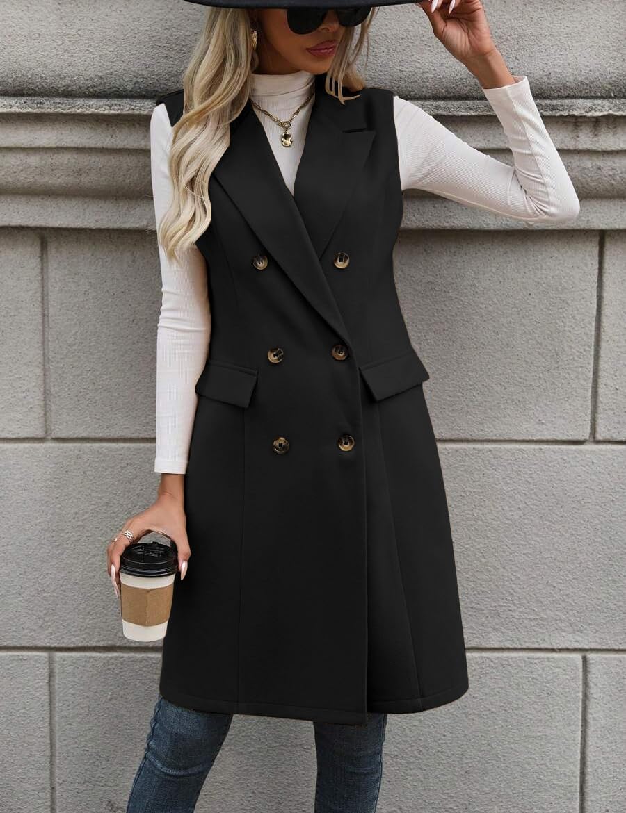 IDEALSANXUN Womens Long Wool Vest Fall Winter Sleeveless Blazer Jackets Trench Coat Outerwear Tops