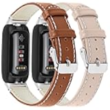 2PACK Leather Bands Compatible for Fitbit Inspire 3 Classic Wristbands Accessories Strap Replacement Band for Fitbit Inspire 3 Fitness Tracker Women Men