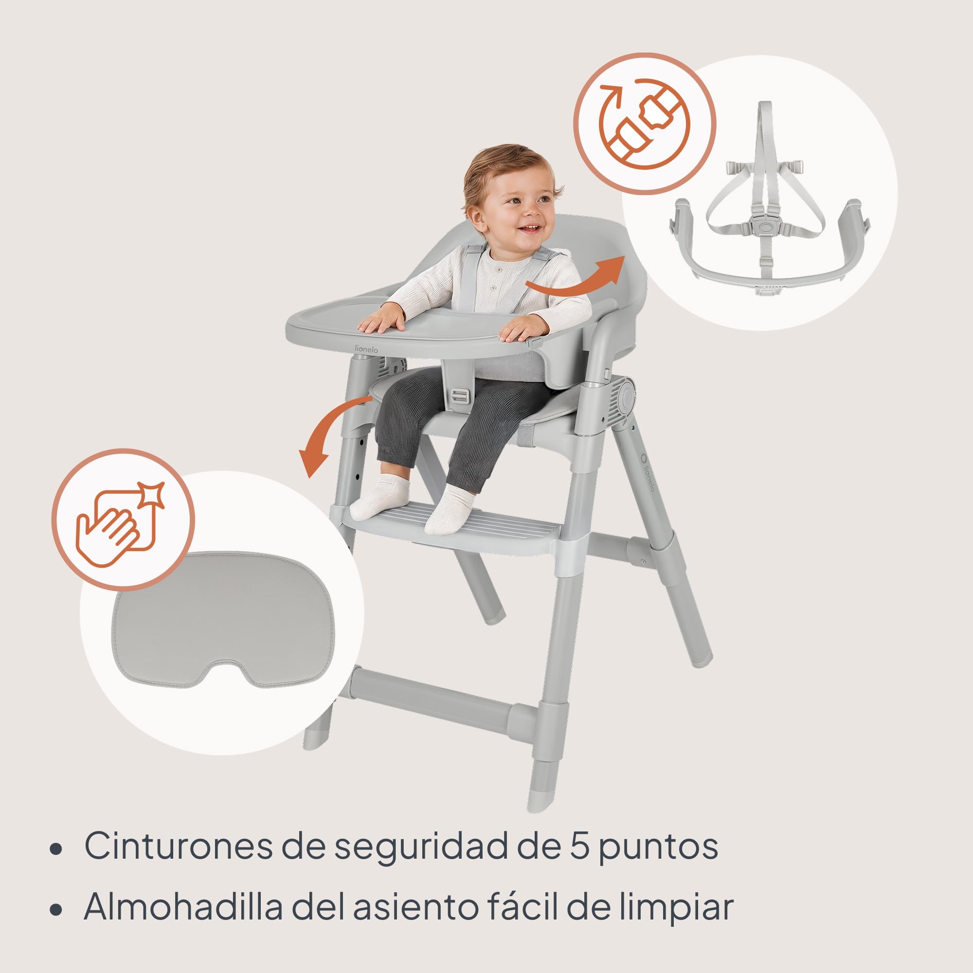 Lionelo Matt Trona Evolutiva Bebé 3 en 1, Plegable, Gris | Desde 6 Meses hasta 110 kg, Reposapiés y Asiento Ajustables, Bandeja Lavavajillas, Arnés 5 Puntos, Cojín, Fácil Limpieza