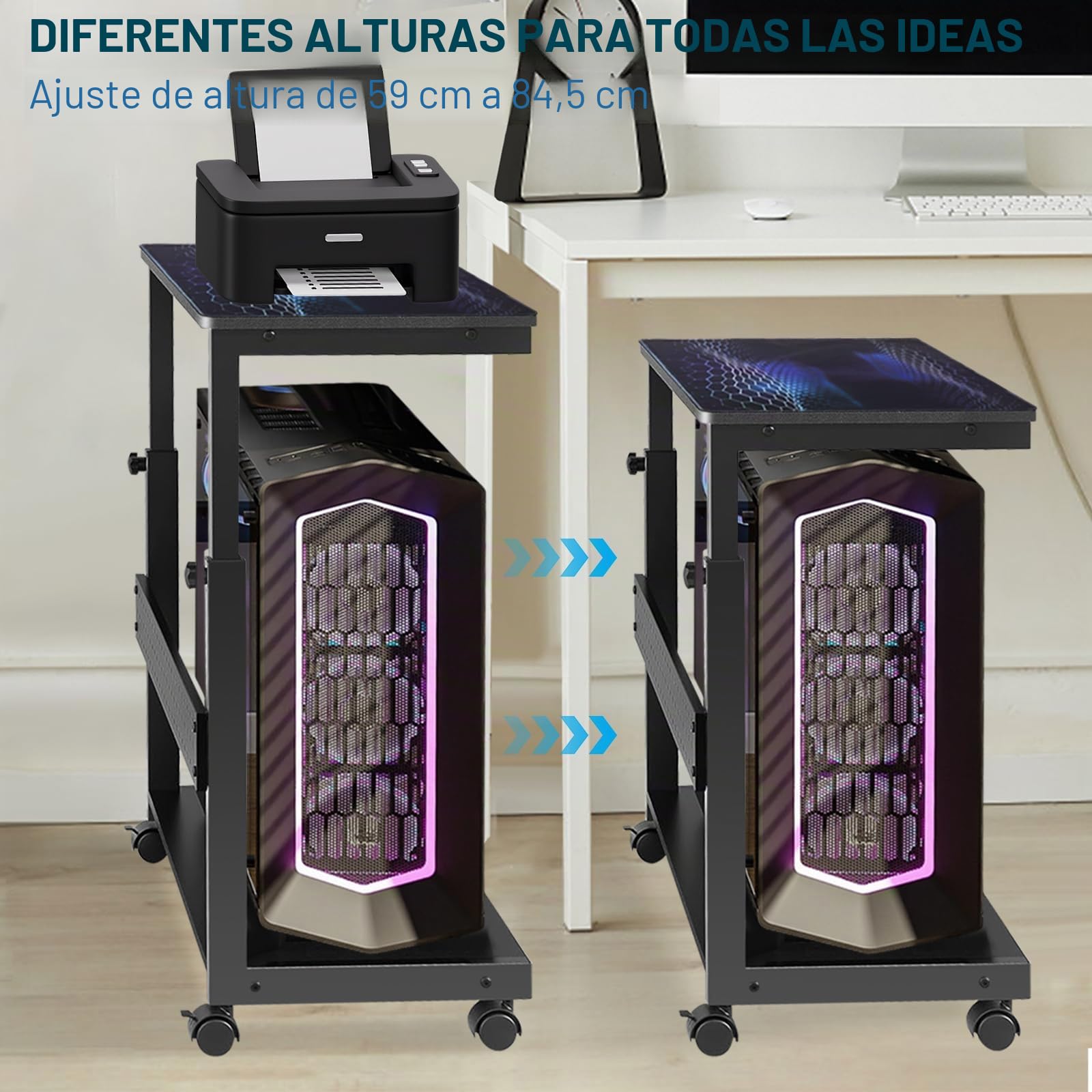 Soporte para CPU de 2 capas, altura ajustable, soporte para torre de ordenador, carcasa ATX, soporte para CPU, bajo escritorio, impresora con ruedas y alfombrilla de ratón